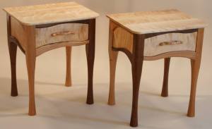 These matching nightstands are made of Vermont Black Cherry and Flame Birch, with Black Walnut that came from Pennsylvania